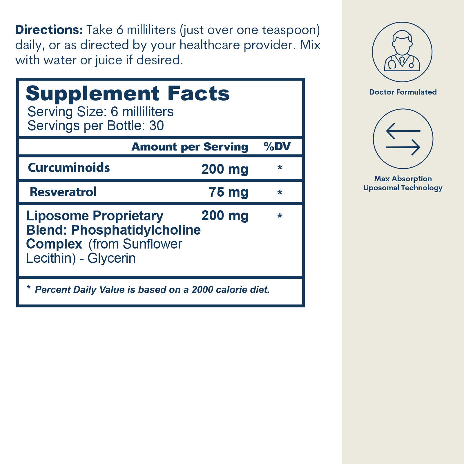 Liposomal Curcumin + Resveratrol - Liquid (6 FL OZ/ 30 Servings)