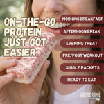 Strawberry Cream Protein Rice Crispy Treats - 15g Protein, Low Carb 4g Net, High Fiber, Soft & Chewy