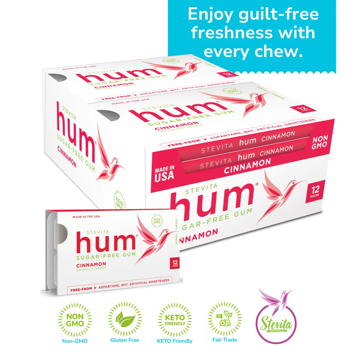Aspartame Free Chewing Gum, Keto-Friendly Gum With Cinnamon Flavor - Supports Oral Health!
