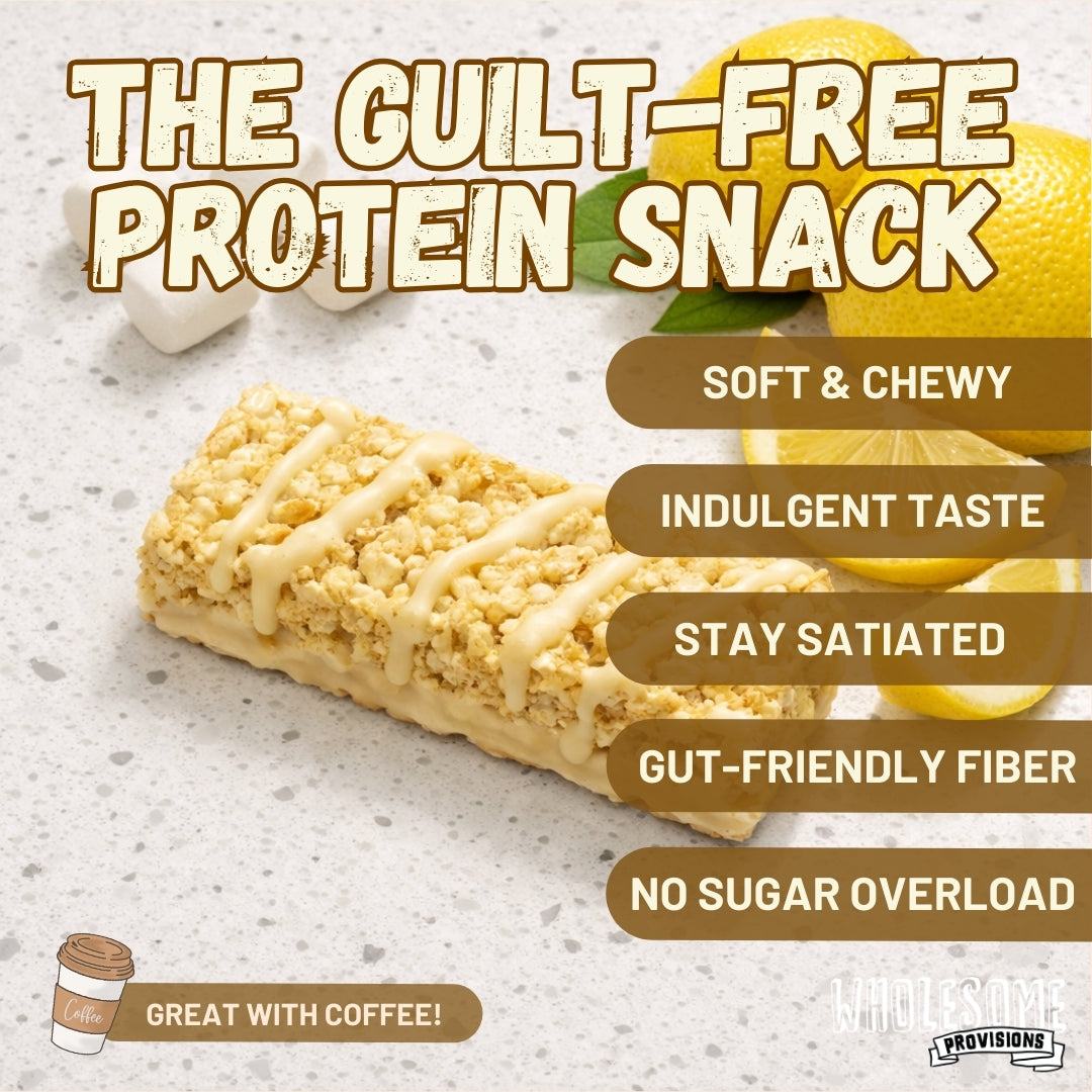 Lemon Glaze Protein Rice Crispy Treats - 15g Protein, Low Carb 4g Net, High Fiber, Soft & Chewy