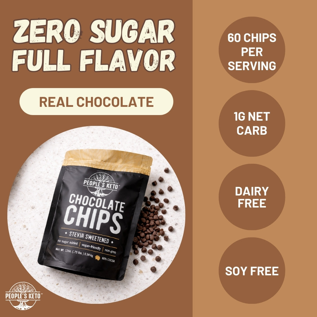 Sugar Free Chocolate Chips - Stevia Sweetened, Keto-Friendly, Vegan, Non-GMO, 12 oz.