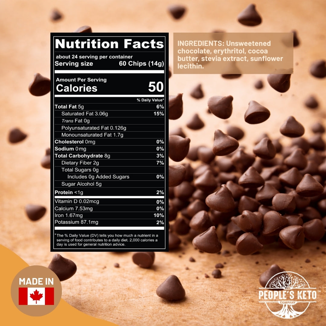 Sugar Free Chocolate Chips - Stevia Sweetened, Keto-Friendly, Vegan, Non-GMO, 12 oz.