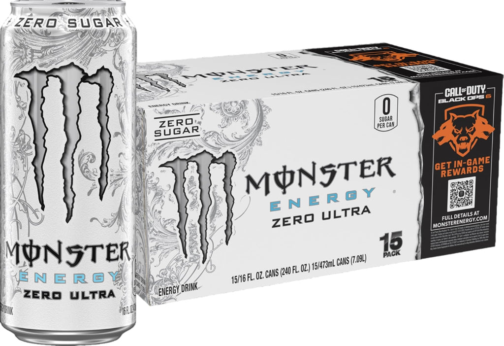 Monster Energy Zero Ultra, Sugar Free Energy Drink, 16 Ounce (Pack of 15)