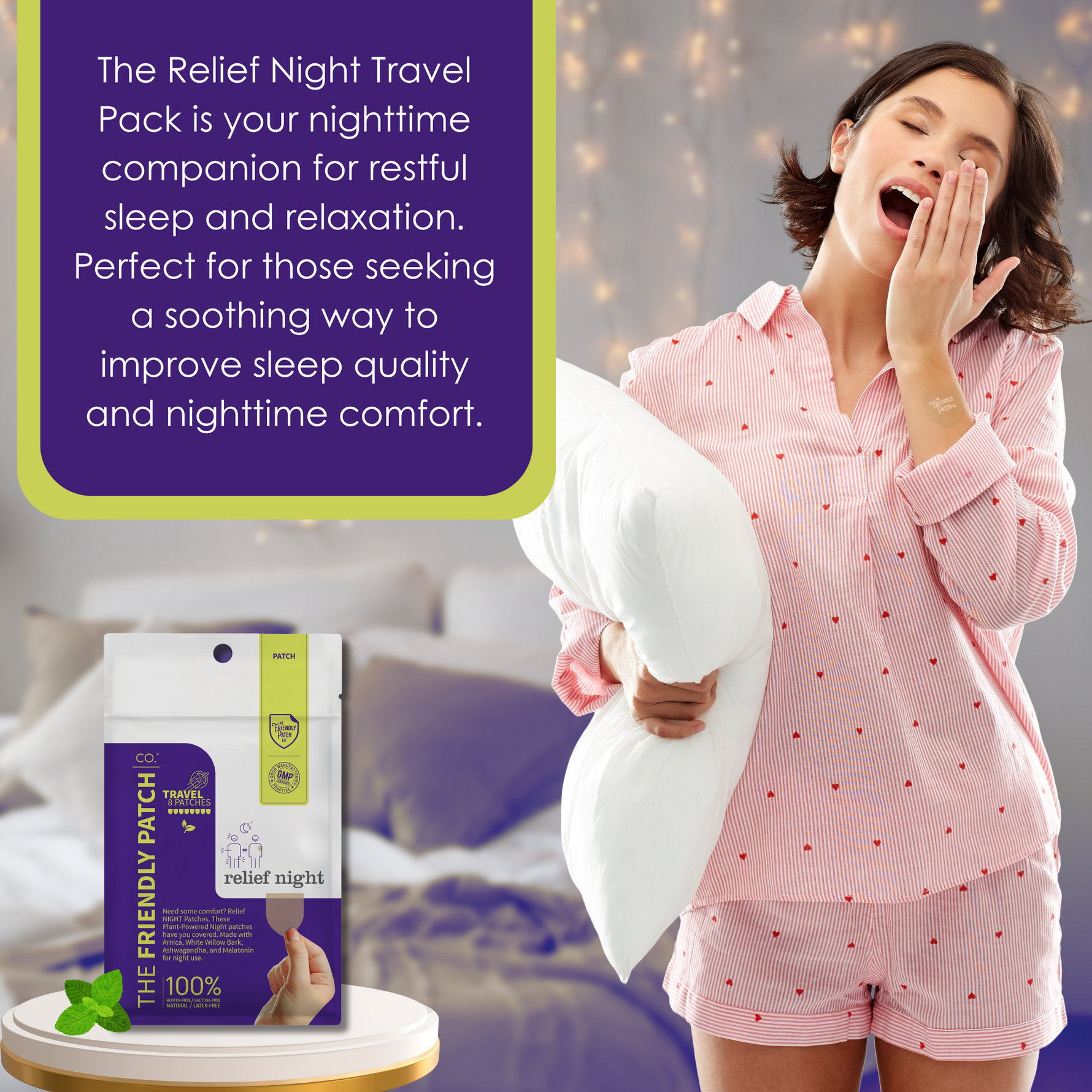 Relief Night Patch - 8 pack Arnica, White Willow Bark, Melatonin for Soreness for sleep