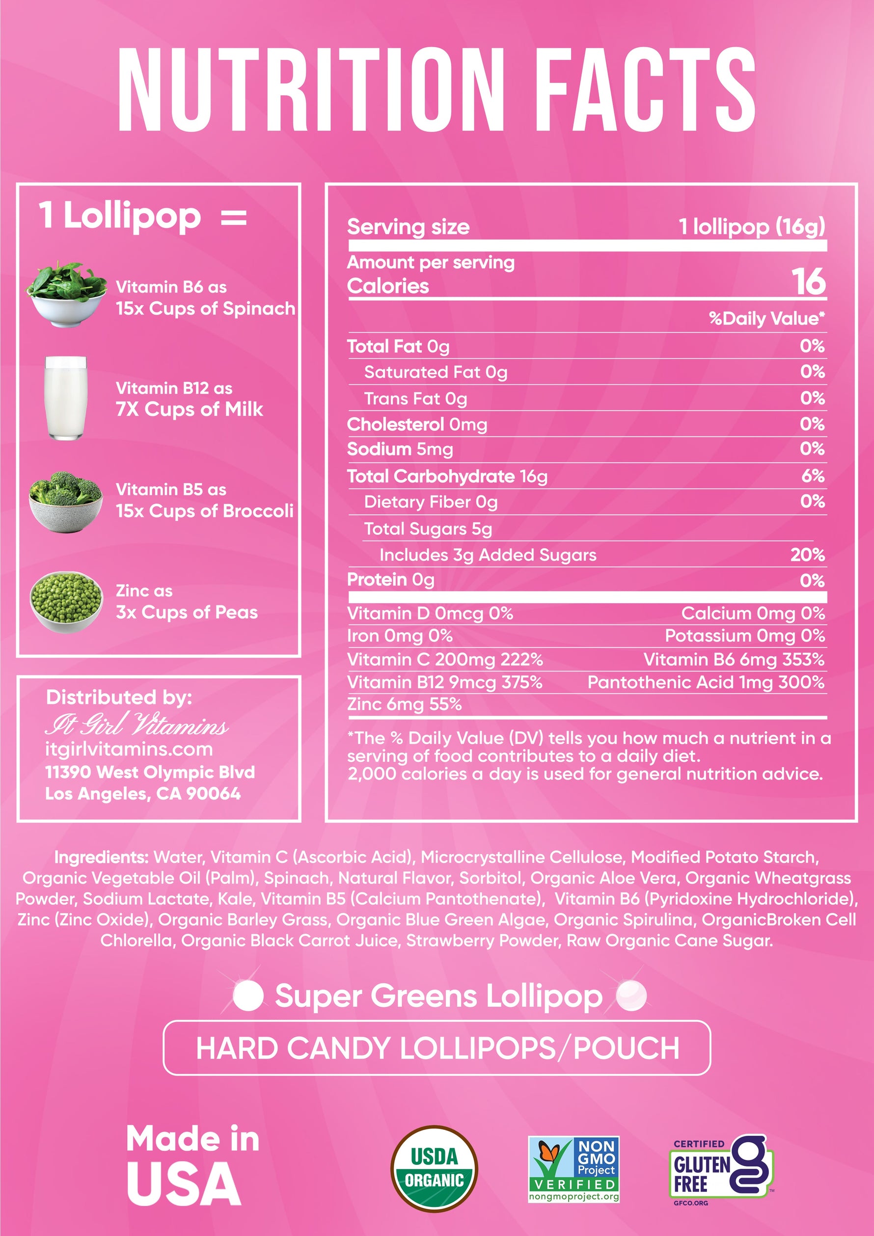 It Girl Superfood Greens Lollipops - Vegan Candy with Supergreens, Vitamins & Antioxidants