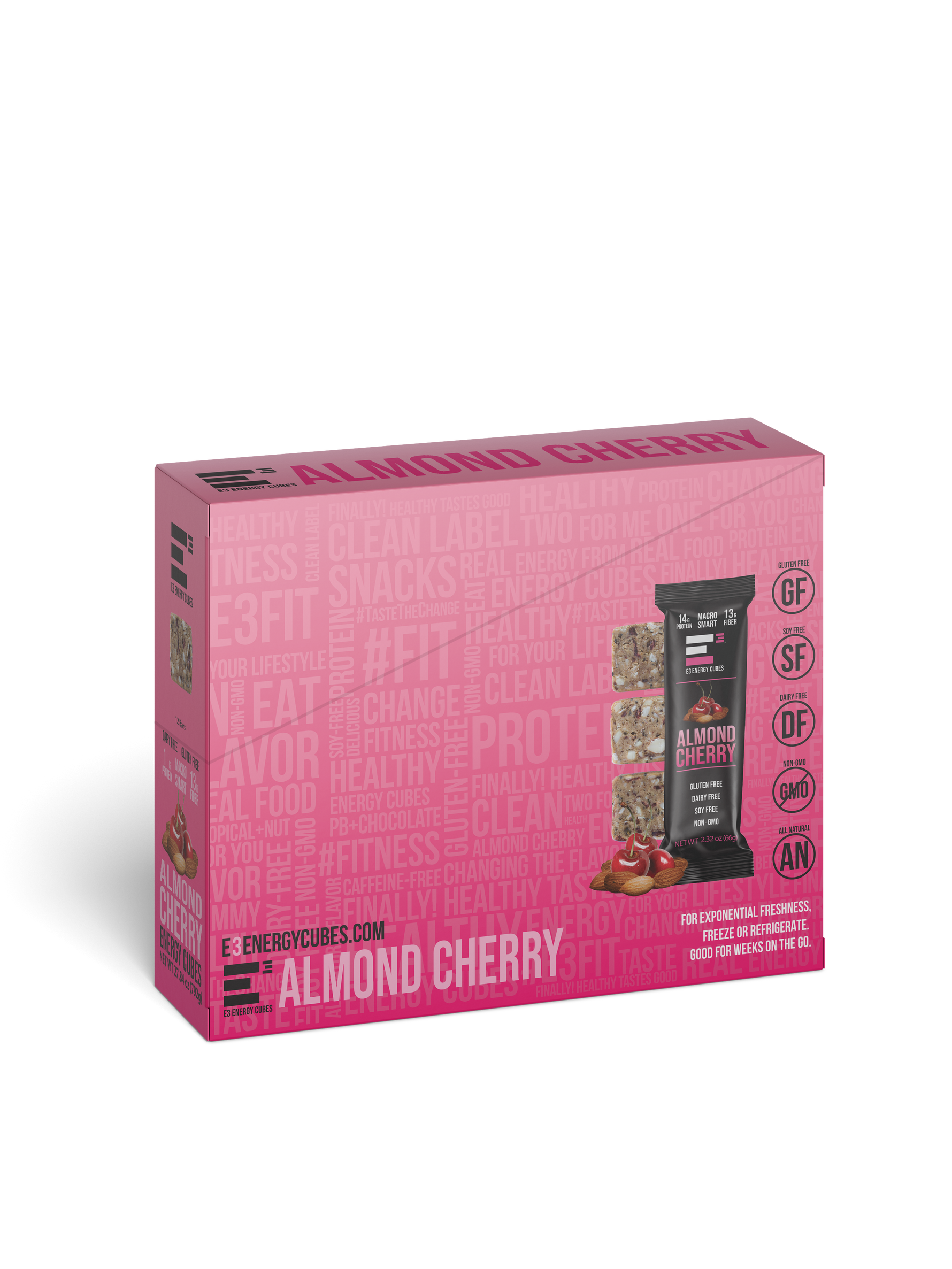 Almond Cherry E3 Energy Cubes | High-Fiber, All-Natural Protein Bars (12 bars)