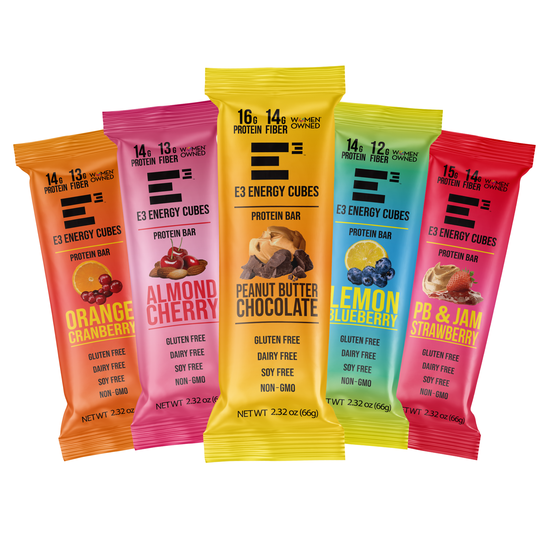 5 Flavor Variety Pack - E3 Energy Cubes | High-Fiber, All-Natural Protein Bars (12 bars)