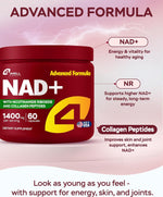 NAD Plus Supplement 1400mg with Nicotinamide Riboside, Collagen - 60 Capsules