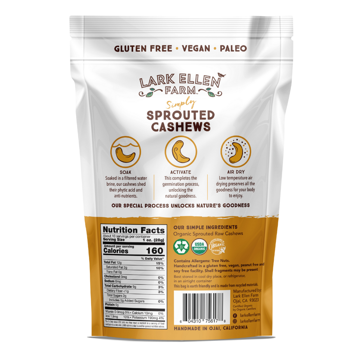 Cashews Unsalted, Sprouted Organic Snack