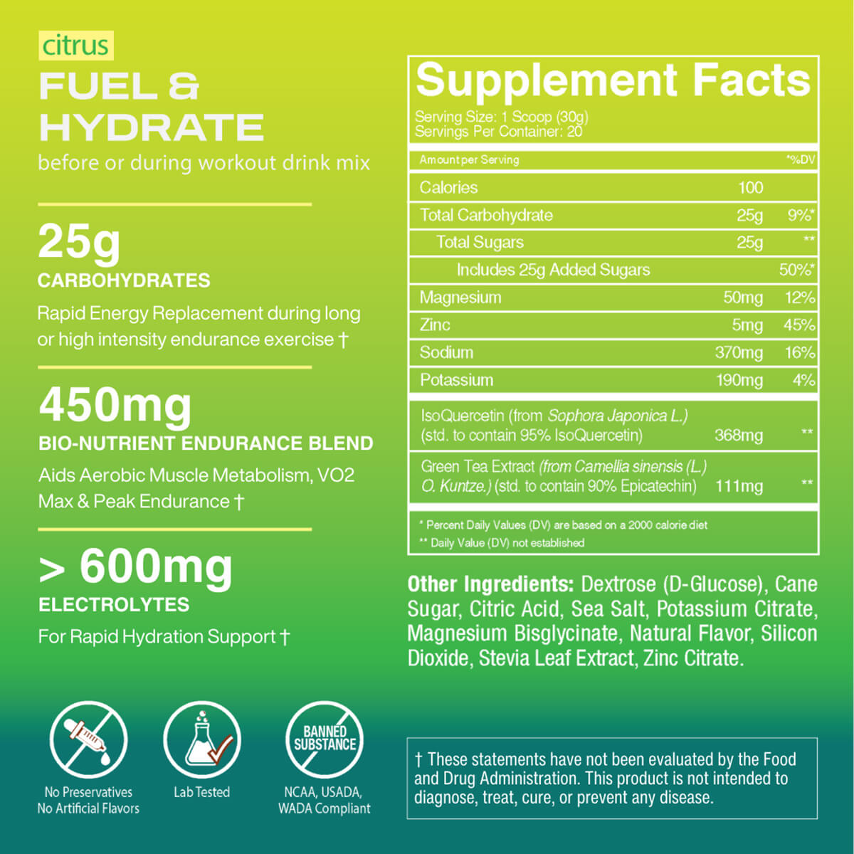 FUEL & HYDRATE DRINK MIX - Citrus <br> 20 Servings