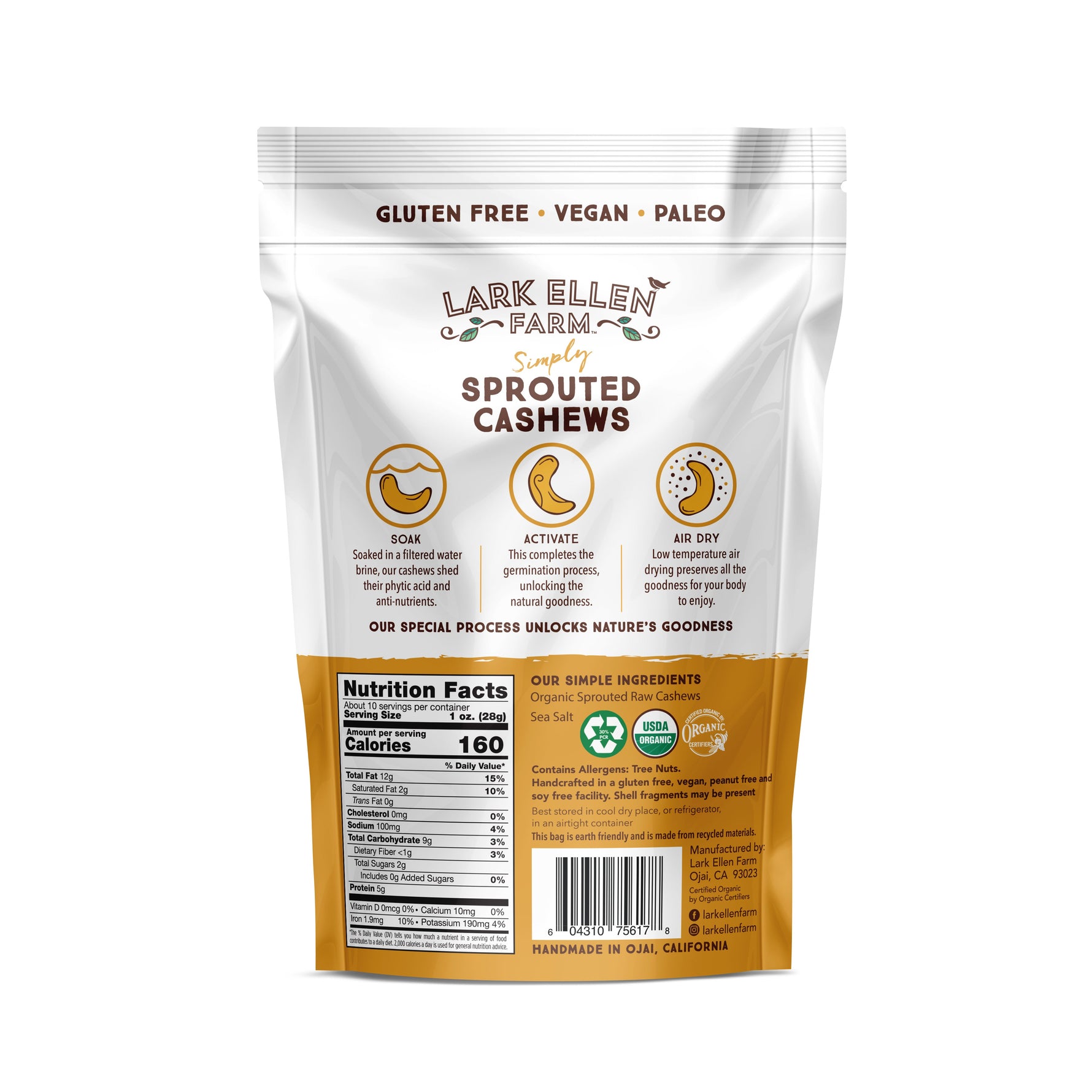 Cashews Lightly Salted. Sprouted Organic Snack