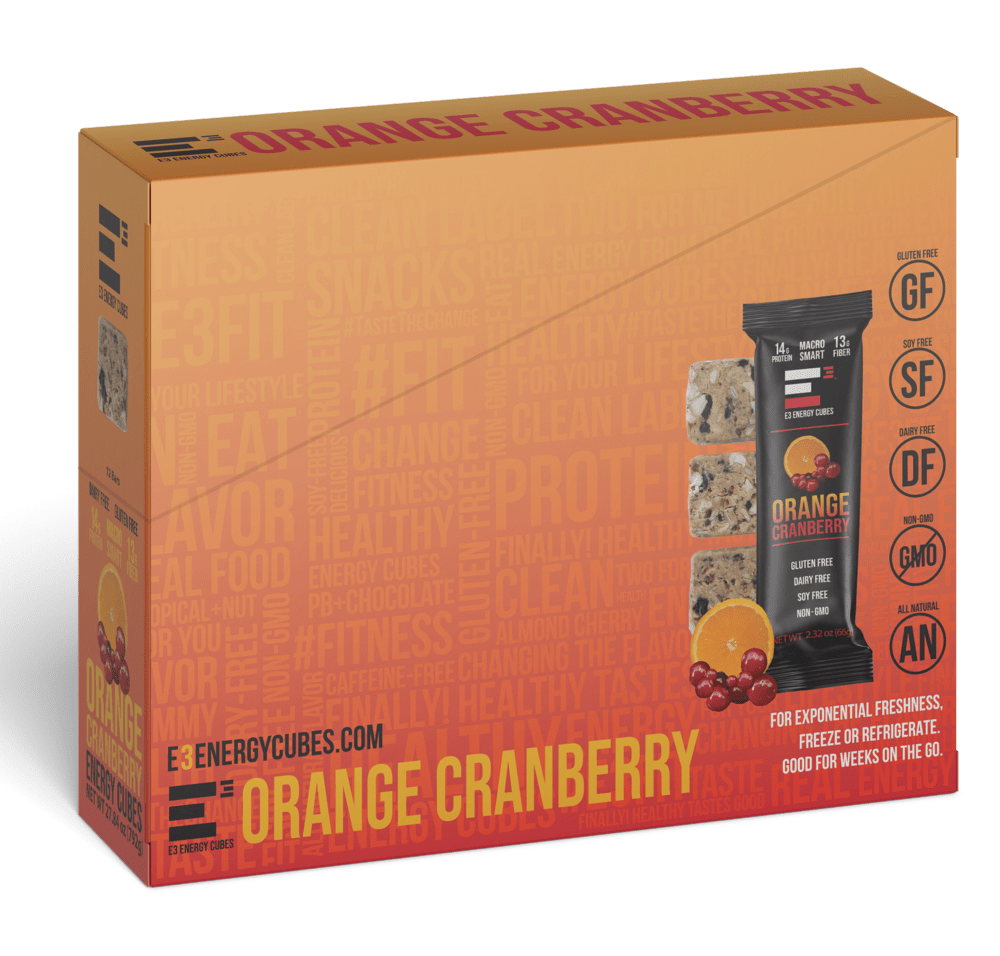Orange Cranberry E3 Energy Cubes | High-Fiber, All-Natural Protein Bars (12 bars)