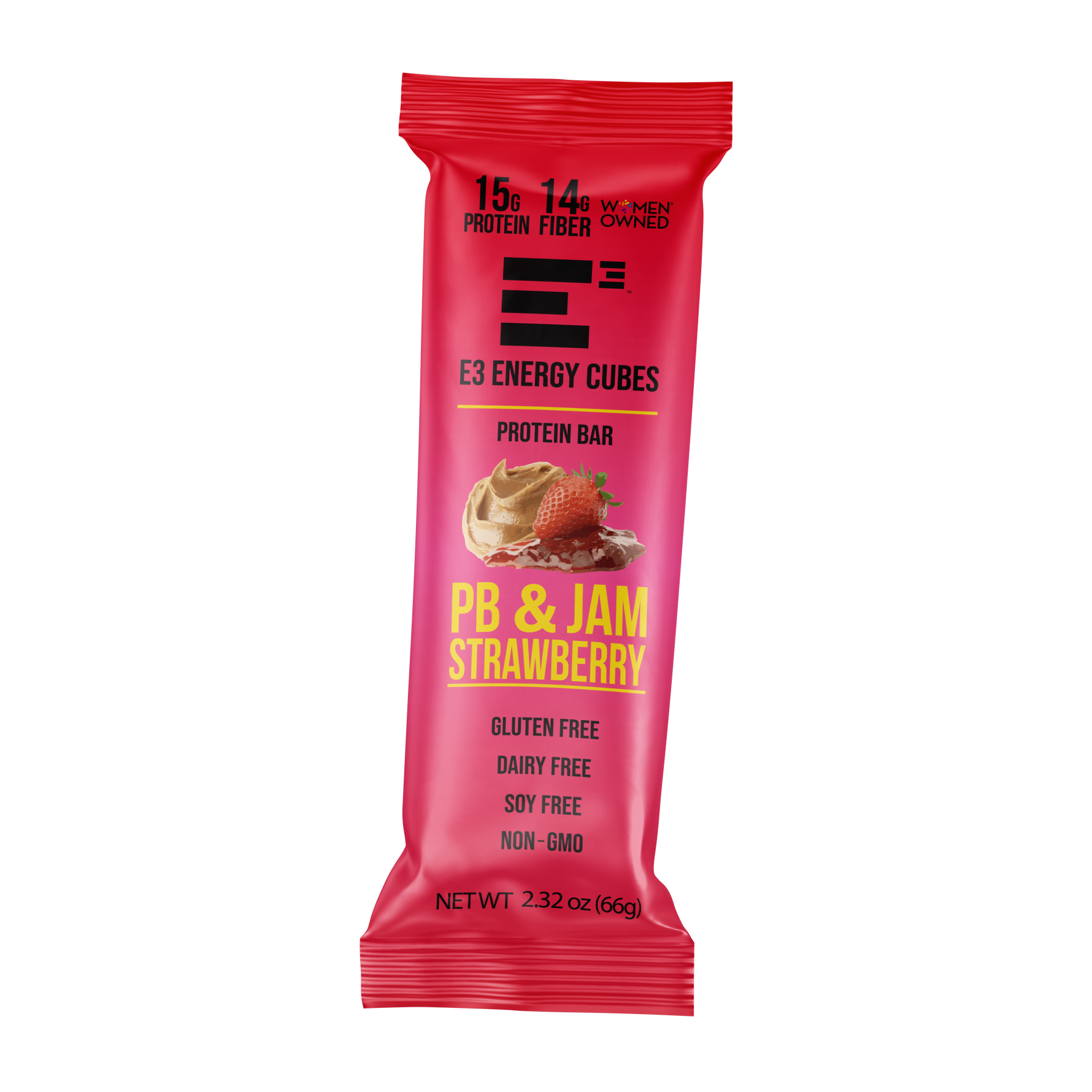 PB & Jam Strawberry E3 Energy Cubes | High-Fiber, All-Natural Protein Bars (12 bars)