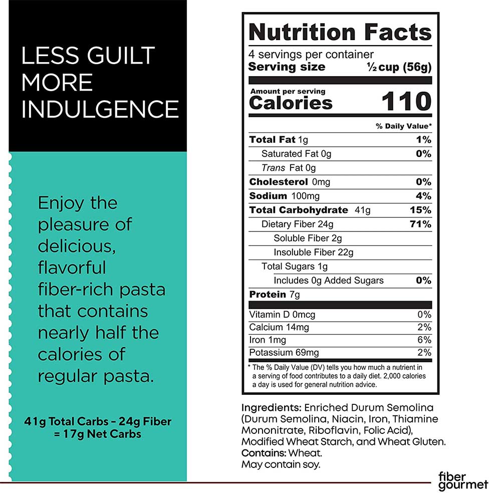 Elbow Shaped High Fiber Pasta - Protein Packed, Non GMO, Vegan, Low Calorie
