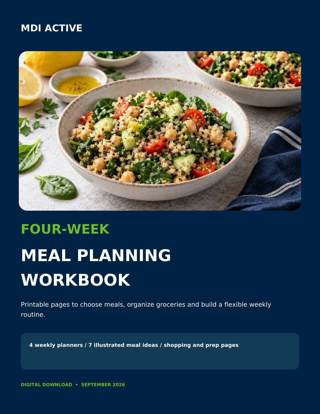 Cover of MDI ACTIVE Four-Week Meal Planning Workbook digital PDF